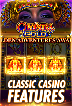 Free slot with golden hieroglyphs reels and Cleopatra face with golden headpiece.
