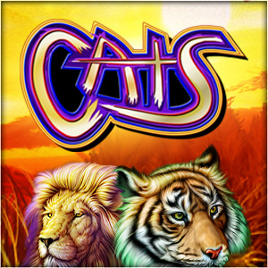 Cat jackpot online slot machine logo with Lion and Tiger in front of African safari grass