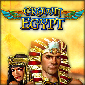 Crown of Egypt free slot logo with king and queen wearing gold accessories