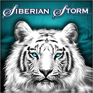 Siberian Storm Online Vegas Slot Blue-Eyed White Tiger In Front Of Icy Landscape 