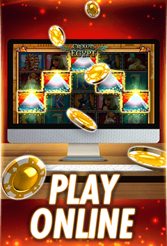 Crown of Egypt free slot game on desktop with falling casino coins.