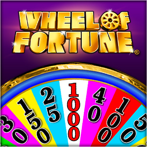 Classic Wheel of Fortune free slot game logo with muilti-colored wheel jackpot win numbers